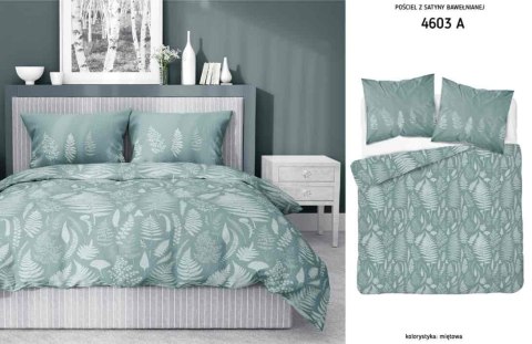 Pościel satynowa 220x200 miętowa liście 4603 A Home Satin 64 Pościel satynowa 220x200 miętowa liście 4603 A Home Satin 64