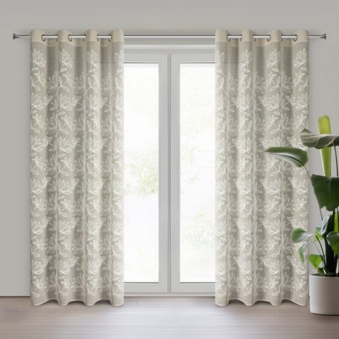 Firana gotowa Suzi 140x250 beżowa z haftem na przelotkach Eurofirany Firana gotowa Suzi 140x250 beżowa z haftem na przelotkach Eurofirany