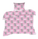 Pościel bawełniana 100x135 555K misie różowa szara Kids 24 z poszewką 40x60