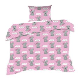 Pościel bawełniana 100x135 555K misie różowa szara Kids 24 z poszewką 40x60