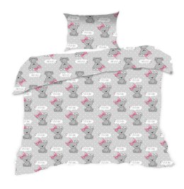 Pościel bawełniana 100x135 556K misie szara różowa Kids 24 z poszewką 40x60