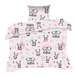 Pościel bawełniana 100x135 669K pandy różówa kolorowa Kids 24 z poszewką 40x60