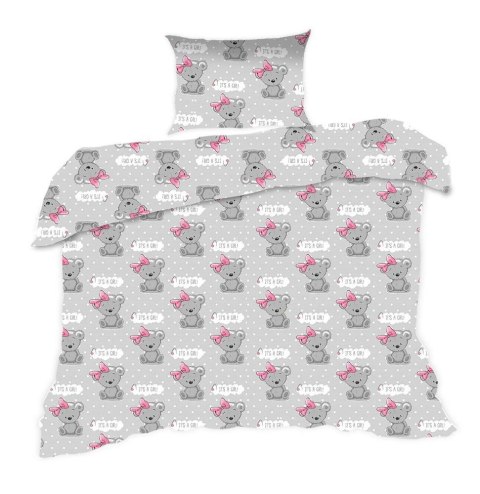 Pościel bawełniana 90x120 556K misie szara różowa Kids 24 z poszewką 40x60 Pościel bawełniana 90x120 556K misie szara różowa Kids 24 z poszewką 40x60