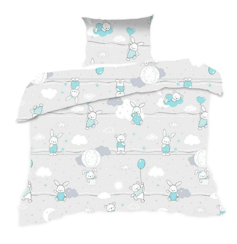 Pościel bawełniana 90x120 55K misie zajączki szara turkusowa Kids 24 z poszewką 40x60 Pościel bawełniana 90x120 55K misie zajączki szara turkusowa Kids 24 z poszewką 40x60
