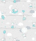 Pościel bawełniana 90x120 55K misie zajączki szara turkusowa Kids 24 z poszewką 40x60 Pościel bawełniana 90x120 55K misie zajączki szara turkusowa Kids 24 z poszewką 40x60