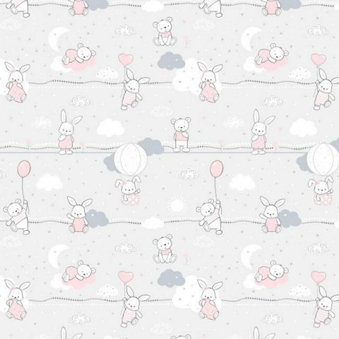 Pościel bawełniana 90x120 56K misie zajączki szara różowa Kids 24 z poszewką 40x60 Pościel bawełniana 90x120 56K misie zajączki szara różowa Kids 24 z poszewką 40x60