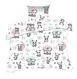 Pościel bawełniana 90x120 667K pandy biała kolorowa Kids 24 z poszewką 40x60