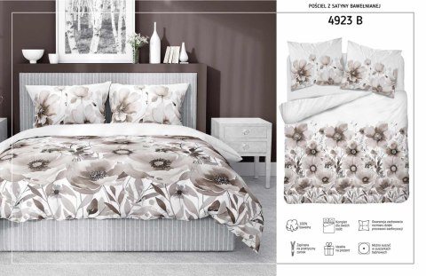 Pościel satynowa 140x200 biała beżowa kwiaty z jedną poszewką 4923 B Home Satin 81 Pościel satynowa 140x200 biała beżowa kwiaty z jedną poszewką 4923 B Home Satin 81