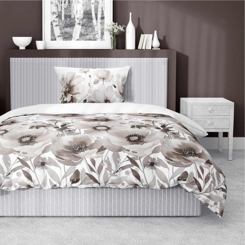 Pościel satynowa 140x200 biała beżowa kwiaty z jedną poszewką 4923 B Home Satin 81 Pościel satynowa 140x200 biała beżowa kwiaty z jedną poszewką 4923 B Home Satin 81