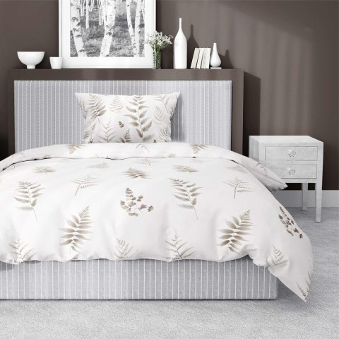 Pościel satynowa 140x200 biała beżowa liście z jedną poszewką 4927 B Home Satin 81 Pościel satynowa 140x200 biała beżowa liście z jedną poszewką 4927 B Home Satin 81
