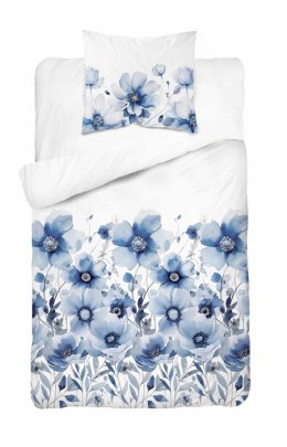 Pościel satynowa 140x200 biała niebieska kwiaty z jedną poszewką 4923 A Home Satin 81