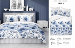 Pościel satynowa 140x200 biała niebieska kwiaty z jedną poszewką 4923 A Home Satin 81