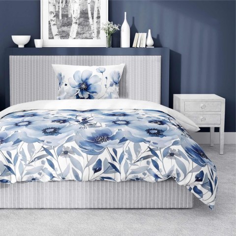 Pościel satynowa 140x200 biała niebieska kwiaty z jedną poszewką 4923 A Home Satin 81 Pościel satynowa 140x200 biała niebieska kwiaty z jedną poszewką 4923 A Home Satin 81