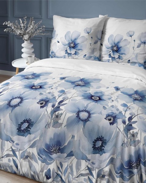 Pościel satynowa 140x200 biała niebieska kwiaty z jedną poszewką 4923 A Home Satin 81 Pościel satynowa 140x200 biała niebieska kwiaty z jedną poszewką 4923 A Home Satin 81