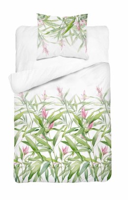 Pościel satynowa 140x200 biała zielona liście z jedną poszewką 4922 A Home Satin 81