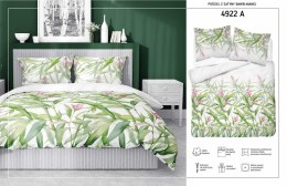 Pościel satynowa 140x200 biała zielona liście z jedną poszewką 4922 A Home Satin 81
