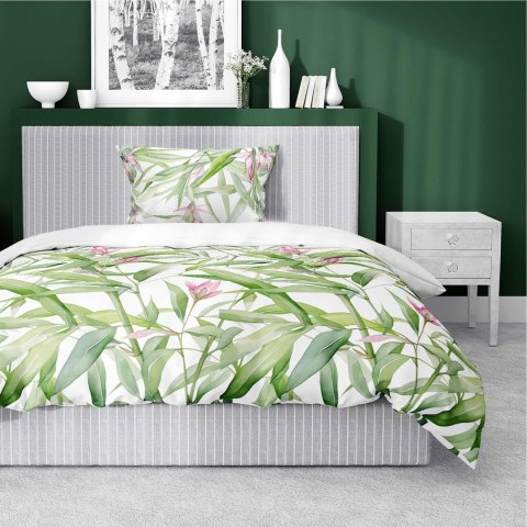 Pościel satynowa 140x200 biała zielona liście z jedną poszewką 4922 A Home Satin 81 Pościel satynowa 140x200 biała zielona liście z jedną poszewką 4922 A Home Satin 81