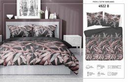 Pościel satynowa 140x200 grafitowa pudrowa liście z jedną poszewką 4922 B Home Satin 81