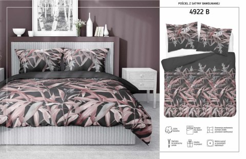 Pościel satynowa 140x200 grafitowa pudrowa liście z jedną poszewką 4922 B Home Satin 81 Pościel satynowa 140x200 grafitowa pudrowa liście z jedną poszewką 4922 B Home Satin 81
