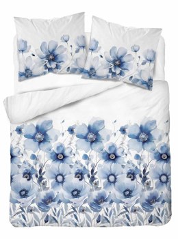 Pościel satynowa 220x200 biała niebieska kwiaty 4923 A Home Satin 81