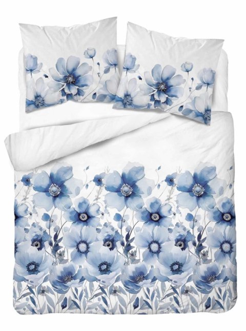 Pościel satynowa 220x200 biała niebieska kwiaty 4923 A Home Satin 81