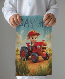 Ręczniczek do przedszkola 30x50 Traktorek czerwony kolorowy dziecięcy bawełniany 17T
