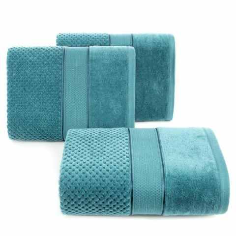 Ręcznik Jessi 90x150 turkusowy frotte 500g/m2 z fakturą wytłaczanej krateczki i welurową bordiurą Eurofirany Ręcznik Jessi 90x150 turkusowy frotte 500g/m2 z fakturą wytłaczanej krateczki i welurową bordiurą Eurofirany