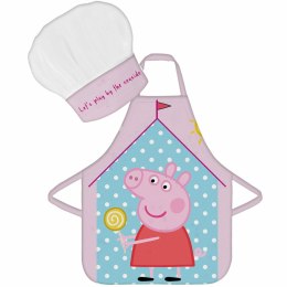 Fartuszek dziecięcy z czapką Peppa groszki różowy zestaw kucharza