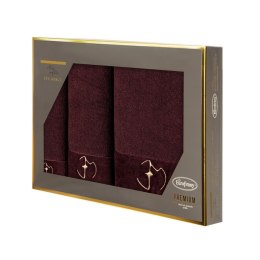 Komplet ręczników w pudełku 3 szt. Gaja bordowy 550 g/m2 Eurofirany