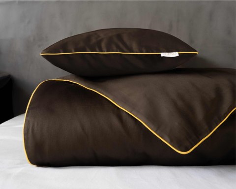 Pościel satynowa 140x200 brązowa espresso z lamówką z jedną poszewką 70x80 Mako Satin 62 Pościel satynowa 140x200 brązowa espresso z lamówką z jedną poszewką 70x80 Mako Satin 62
