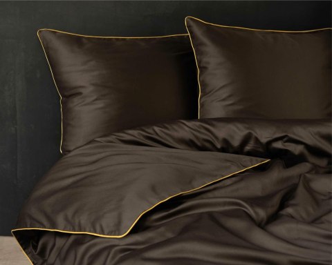 Pościel satynowa 160x200 brązowa espresso z lamówką Mako Satin 62 Pościel satynowa 160x200 brązowa espresso z lamówką Mako Satin 62