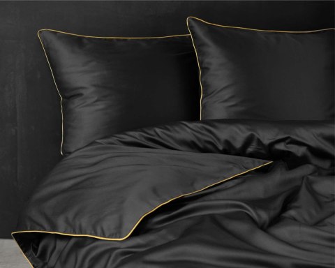 Pościel satynowa 160x200 czarna z lamówką Mako Satin 62 Pościel satynowa 160x200 czarna z lamówką Mako Satin 62