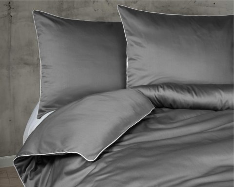 Pościel satynowa 160x200 szara z lamówką Mako Satin 62 Pościel satynowa 160x200 szara z lamówką Mako Satin 62