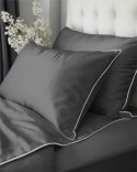 Pościel satynowa 160x200 szara z lamówką Mako Satin 62 Pościel satynowa 160x200 szara z lamówką Mako Satin 62