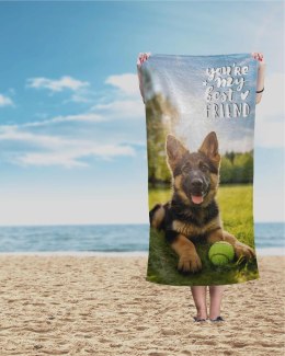 Ręcznik plażowy 70x140 Owczarek 90 brązowy zielony dziecięcy bawełniany