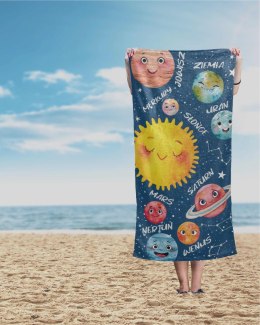 Ręcznik plażowy 70x140 Planety 93 niebieski kolorowy dziecięcy bawełniany