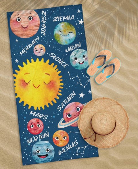 Ręcznik plażowy 70x140 Planety 93 niebieski kolorowy dziecięcy bawełniany Ręcznik plażowy 70x140 Planety 93 niebieski kolorowy dziecięcy bawełniany