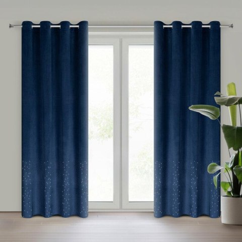Zasłona gotowa Ariadna 140x250 granatowa welurowa zdobiona diamencikami na przelotkach Eurofirany Zasłona gotowa Ariadna 140x250 granatowa welurowa zdobiona diamencikami na przelotkach Eurofirany