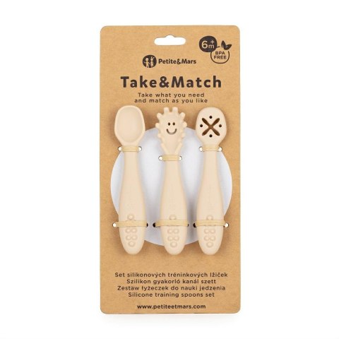 Zestaw silikonowych łyżeczek do nauki jedzenia 3 szt. Take&Match beżowy 6m+ PETITE&MARS Zestaw silikonowych łyżeczek do nauki jedzenia 3 szt. Take&Match beżowy 6m+ PETITE&MARS