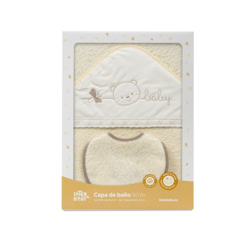 Okrycie kąpielowe 100x100 Baby beżowy ręcznik z kapturkiem + śliniaczek Okrycie kąpielowe 100x100 Baby beżowy ręcznik z kapturkiem + śliniaczek