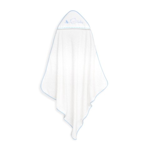 Okrycie kąpielowe 100x100 Baby biały niebieski ręcznik z kapturkiem + śliniaczek Okrycie kąpielowe 100x100 Baby biały niebieski ręcznik z kapturkiem + śliniaczek