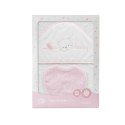 Okrycie kąpielowe 100x100 Baby biały różowy ręcznik z kapturkiem + śliniaczek Okrycie kąpielowe 100x100 Baby biały różowy ręcznik z kapturkiem + śliniaczek