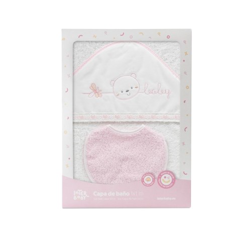 Okrycie kąpielowe 100x100 Baby biały różowy ręcznik z kapturkiem + śliniaczek Okrycie kąpielowe 100x100 Baby biały różowy ręcznik z kapturkiem + śliniaczek