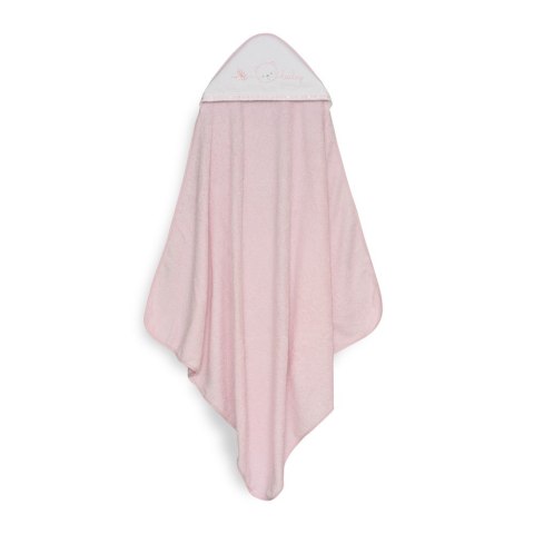 Okrycie kąpielowe 100x100 Baby różowy ręcznik z kapturkiem + śliniaczek Okrycie kąpielowe 100x100 Baby różowy ręcznik z kapturkiem + śliniaczek