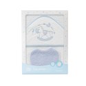Okrycie kąpielowe 100x100 Caballito biały niebieski ręcznik z kapturkiem + śliniaczek Okrycie kąpielowe 100x100 Caballito biały niebieski ręcznik z kapturkiem + śliniaczek