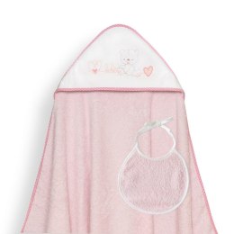 Okrycie kąpielowe 100x100 Corazones różowy ręcznik z kapturkiem + śliniaczek