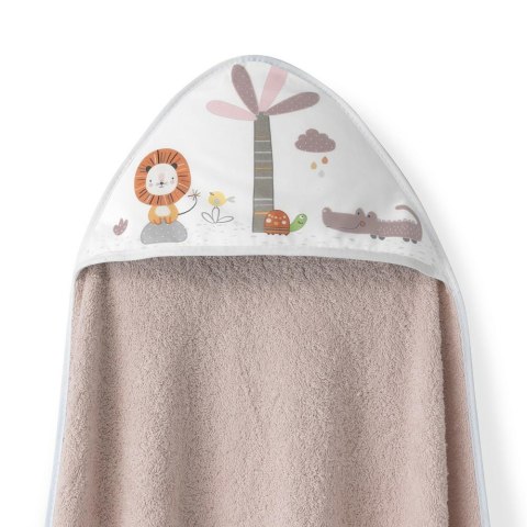 Okrycie kąpielowe 100x100 Lew 2 różowy pudrowy ręcznik z kapturkiem + śliniaczek Okrycie kąpielowe 100x100 Lew 2 różowy pudrowy ręcznik z kapturkiem + śliniaczek