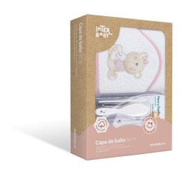 Okrycie kąpielowe 100x100 Love you + szczoteczka i grzebień biały różowy ręcznik z kapturkiem