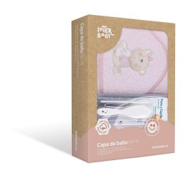 Okrycie kąpielowe 100x100 Love you + szczoteczka i grzebień różowy ręcznik z kapturkiem