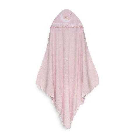 Okrycie kąpielowe 100x100 Miś na księżycu różowy ręcznik z kapturkiem + śliniaczek Okrycie kąpielowe 100x100 Miś na księżycu różowy ręcznik z kapturkiem + śliniaczek